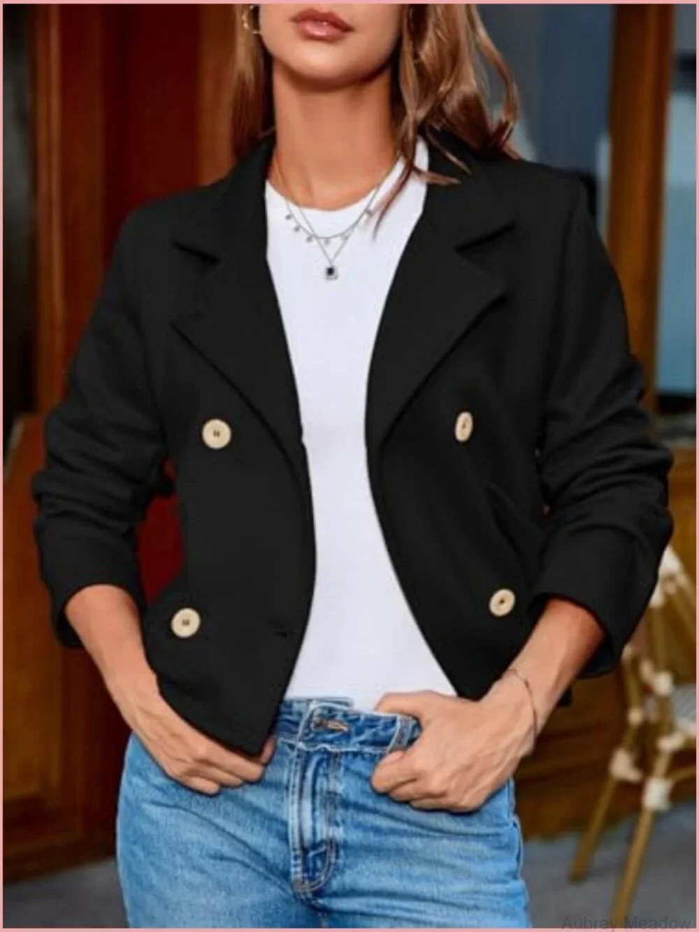 Cropped Blazer Double Breasted Open Front Long Sleeve Casual Business Jacket